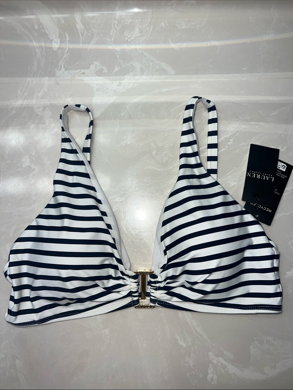 Lauren Ralph Lauren Women's Blue & White
Striped V-Neck Bikini Top Size 14 - Picture 7 of 14